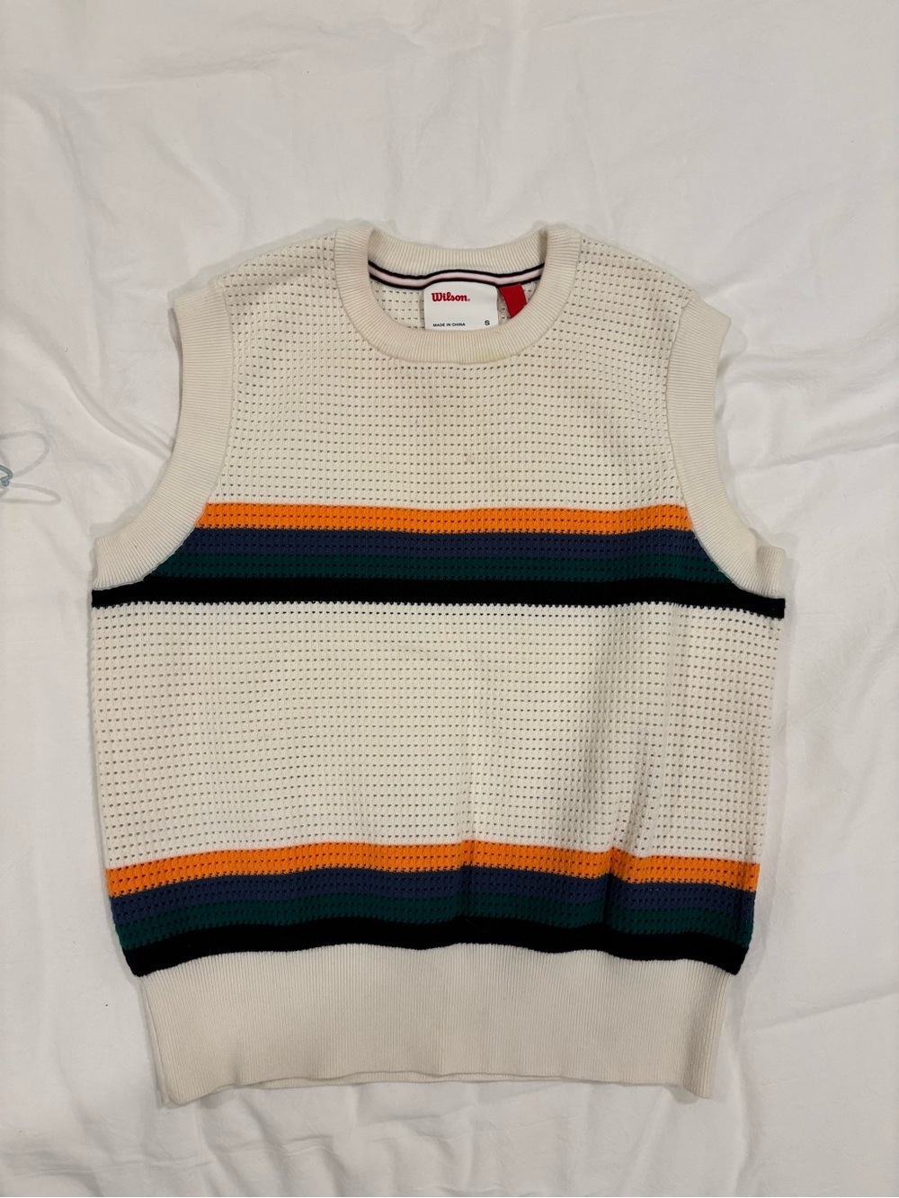 Wilson Cream Knit Stripe Sleeveless Sweater Vest
